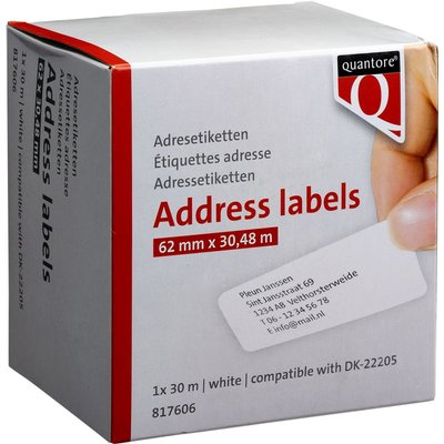 Labeletiket Quantore DK-22205 doorlopend 62mm 1 rol á 30m wit