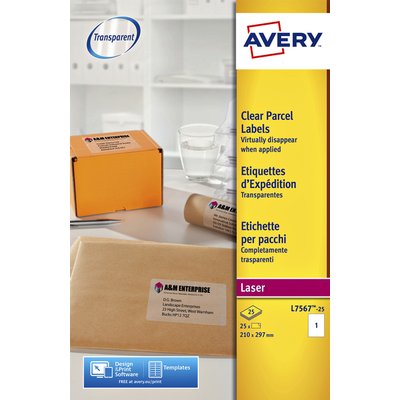 Etiket Avery L7567-25 210x297mm transparant 25 stuks