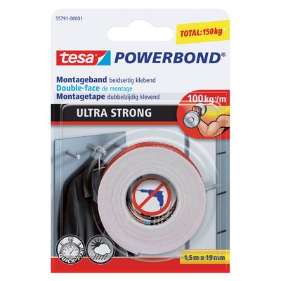 Ruban adhésif tesa® Powerbond Ultra Strong double face 1,5mx19mm blanc