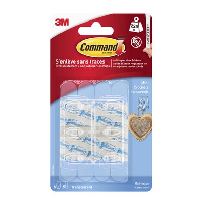 Crochet adhésif Command mini avec bande de fixation transparent 6 pièces