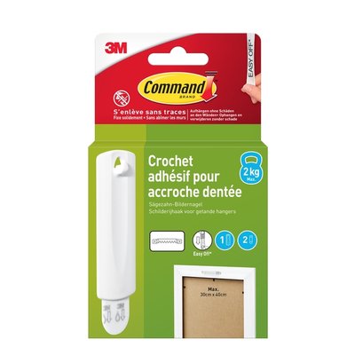 Crochet Command plastique pour tableaux avec bande de fixation