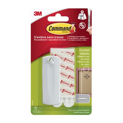Crochet Command plastique pour tableaux avec bande de fixation