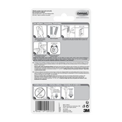 Crochet Command plastique pour tableaux avec bande de fixation