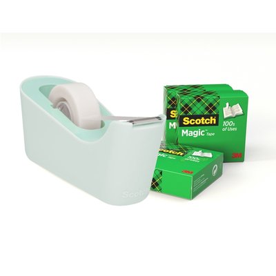 Dévidoir Scotch C18 menthe + 4 rouleaux Magic Tape 33mx19mm