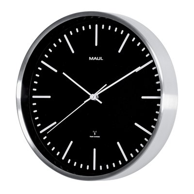 Horloge murale MAULfly RC Ø305x45mm aluminium/noir avec pile