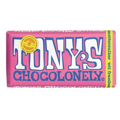 Chocolade Tony's Chocolonely wit framboos knettersuiker reep 180gr
