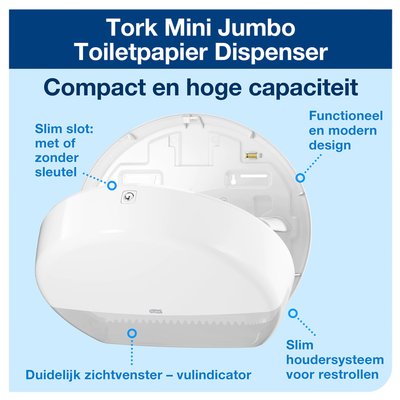 Toiletpapierdispenser Tork T2 Elevation jumbo klein wit 555000
