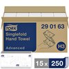 Handdoek Tork H3 Advanced singlefold 2-laags 248x230mm 15x250 vel wit 290163 foto