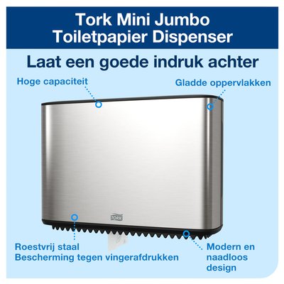 Toiletpapierdispenser Tork T2 Image Line jumbo klein zilver 460006