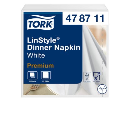 Dinerservet Tork Linstyle Premium 1/4 vouw 1-laags 390x390mm 50 vel wit 478722