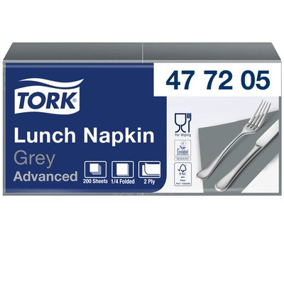 Lunchservet Tork Advanced 1/4 vouw 2-laags 328x325mm 200 vel grijs 477205