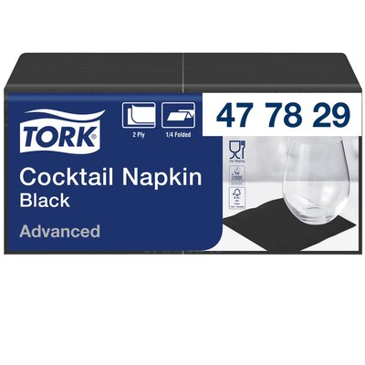 Cocktailservet Tork Advanced 1/4 vouw 2-laags 238x238mm 200 vel zwart 477829