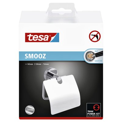 Toiletrolhouder met deksel tesa® Smooz hoogglans verchroomd metaal zelfklevend
