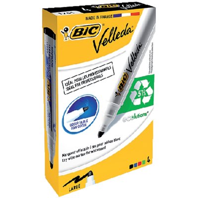 Feutre tableau blanc BIC Velleda 1701 ogive Large assorti boîte 4 pièces