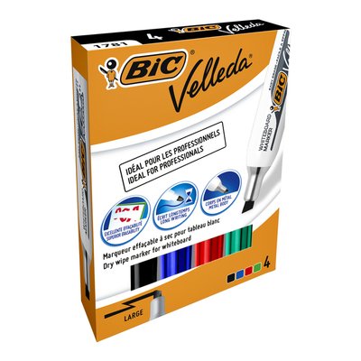 Marqueur tableau blanc BIC Velleda 1781 biseau Large assorti 4 pièces