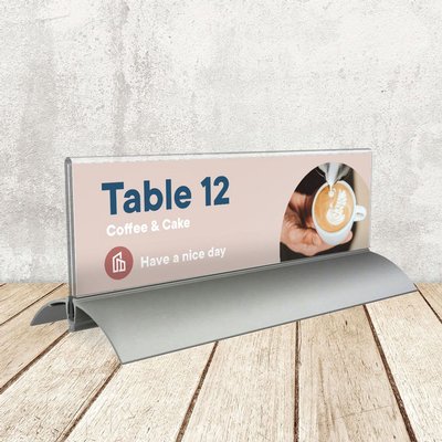Porte-nom de table Europel 61x210mm acryl et aluminium