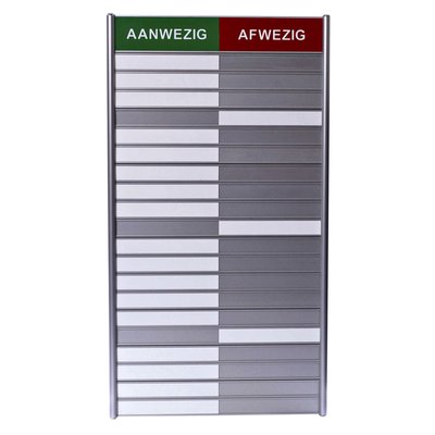 Aan- afwezigheidsbord voor 20 namen