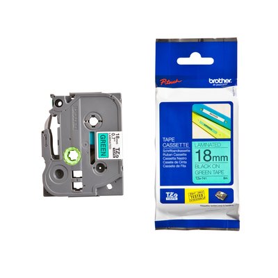 Ruban de lettrage Brother P-Touch TZe-741 standard 18mm noir sur vert