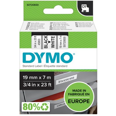 Labeltape Dymo LabelManager D1 polyester 19mmx7m zwart op wit