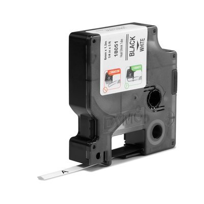 Ruban Dymo Rhino Industriel rétractable 6mmx1,5m noir sur blanc