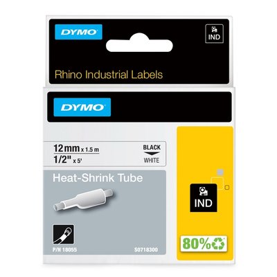 Ruban Dymo Rhino Industriel rétractable 12mmx1,5m noir sur blanc
