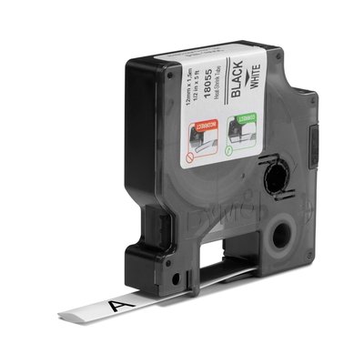 Ruban Dymo Rhino Industriel rétractable 12mmx1,5m noir sur blanc