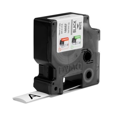 Ruban Dymo Rhino Industriel rétractable 19mmx1,5m noir sur blanc