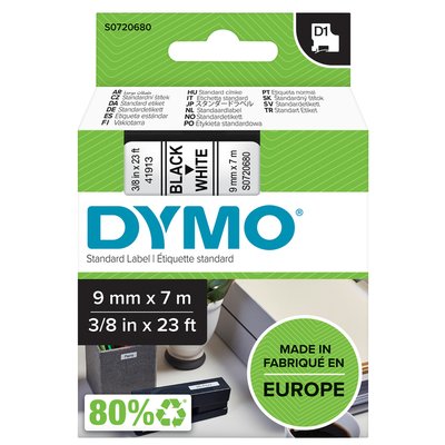 Labeltape Dymo LabelManager D1 polyester 9mm zwart op wit