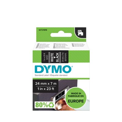 Labeltape Dymo LabelManager D1 polyester 24mm wit op zwart