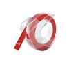 Reliëftape Dymo embossing vinyl 9mm wit op rood foto