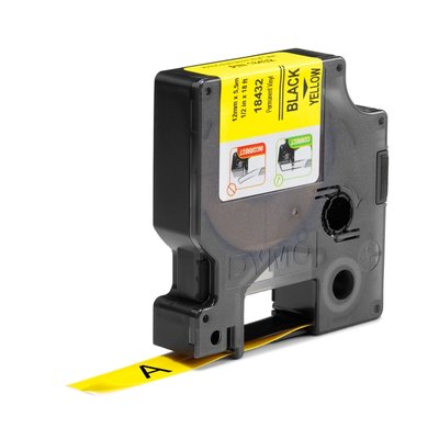 Ruban Dymo Rhino Industriel vinyle 12mmx5,5m noir sur jaune