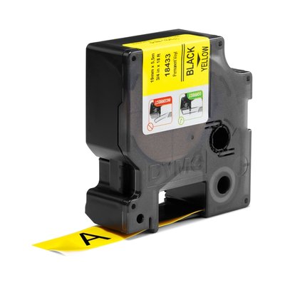 Ruban Dymo Rhino Industriel vinyle 19mmx5,5m noir sur jaune