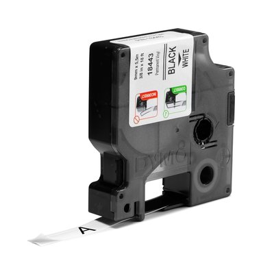 Ruban Dymo Rhino industriel vinyle 9mmx5,5m noir sur blanc
