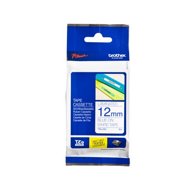 Ruban de lettrage Brother P-Touch TZe-233 standard 12mm bleu sur blanc