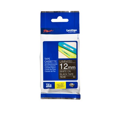Ruban de lettrage Brother P-Touch TZe-335 standard 12mm blanc sur noir