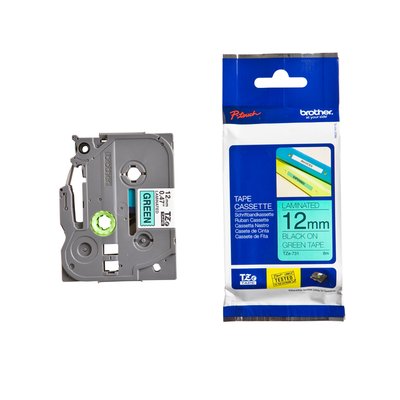 Labeltape Brother P-touch TZe-731 standaard 12mm zwart op groen