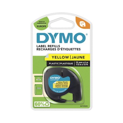 Labeltape Dymo LetraTag plastic 12mm zwart op geel