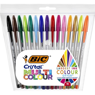 Balpen Bic Cristal large multicolour assorti 15 stuks