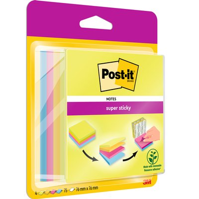 Bloc-mémos Post-it 2014 Super Sticky 76x76mm cube smart Rio 300 feuilles
