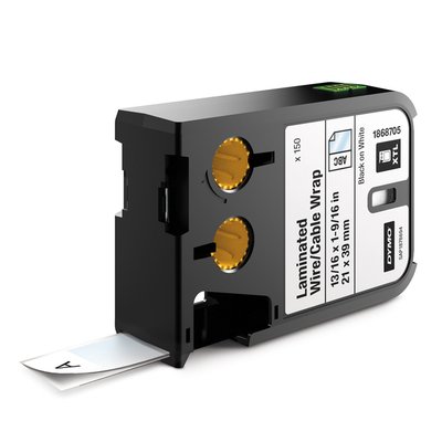 Labeltape Dymo XTL kabelwikkel 21mm zwart op wit