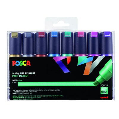 Paintmarker Uni POSCA PC8K breed schuin metallic assorti set à 8 stuks