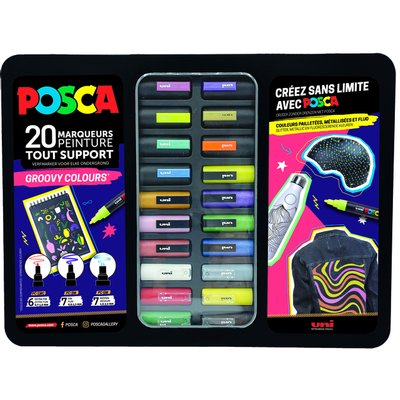 Paintmarker Uni POSCA Groovy Colours assorti metalen koffer à 20 stuks