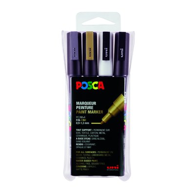 Paintmarker Uni POSCA PC3M fijn assorti set à 4 stuks