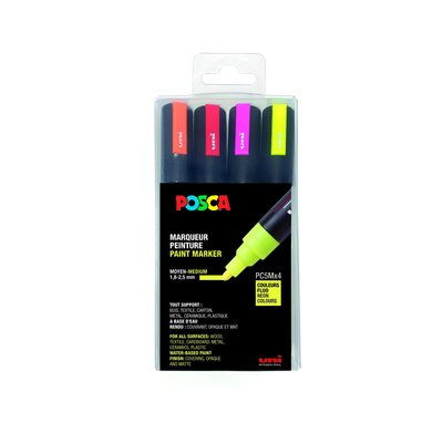 Paintmarker Uni POSCA PC5M medium fluor assorti set à 4 stuks