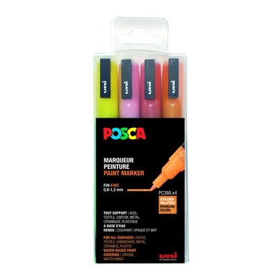 Paintmarker Uni POSCA PC3M fijn glitter warm assorti set à 4 stuks