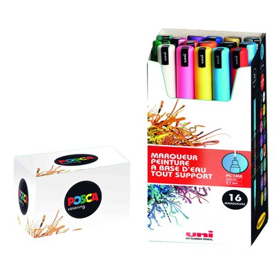 Paintmarker Uni POSCA PC1MR extra fijn assorti set à 16 stuks