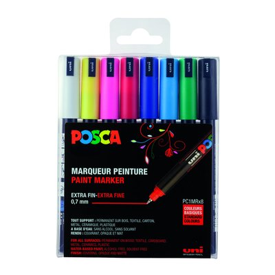 Paintmarker Uni POSCA PC1MR extra fijn assorti set à 8 stuks