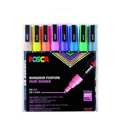 Paintmarker Uni POSCA PC3M fijn pastel assorti set à 8 stuks