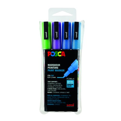 Paintmarker Uni POSCA PC3M fijn glitter koel assorti set à 4 stuks