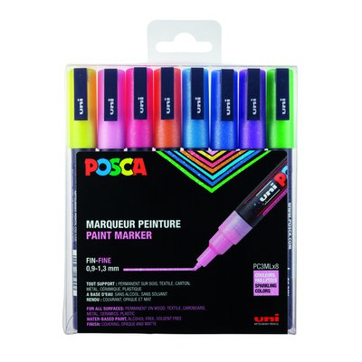 Marqueur peinture Posca PC3M Fin pastel pailleté set 8 pièces